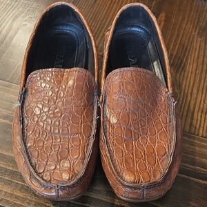 Prada Tan Crocodile Embossed Loafers Shoes Men's
